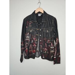 Parsley & Sage Jean Jacket Small Dark Embroidered Boho Artsy Kitsch CottageCore